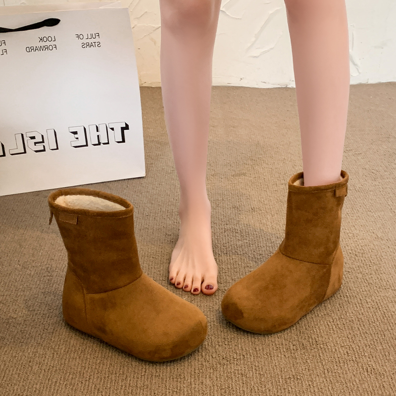 厚底雪地靴女款2025新款冬季加绒保暖棉鞋子皮毛一体中筒毛毛棉靴