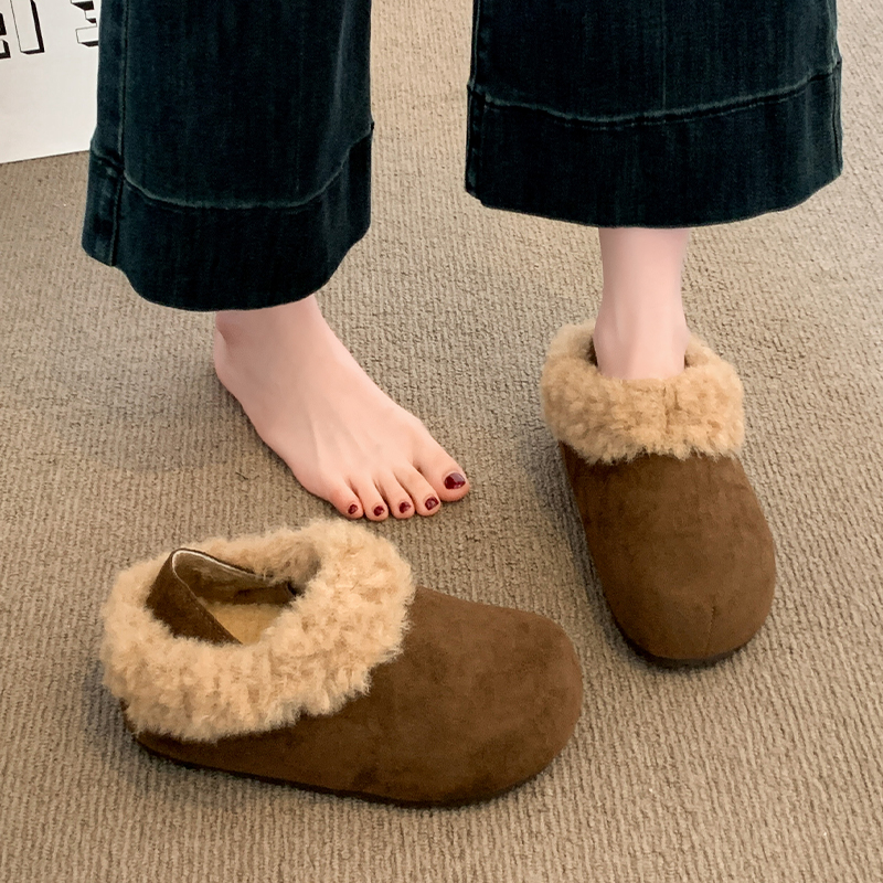 厚底增高加绒毛毛勃肯鞋女雪地靴2025冬季新款保暖东北棉鞋乐福鞋