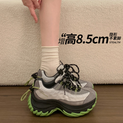 厚底增高网面透气老爹鞋女款2026秋夏新款超火透气百搭休闲运动鞋