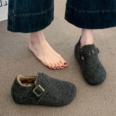 厚底内增高加绒全包勃肯鞋女2025新款冬季雪地靴保暖一脚蹬棉鞋子