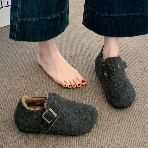 厚底内增高加绒全包勃肯鞋女2025新款冬季雪地靴保暖一脚蹬棉鞋子