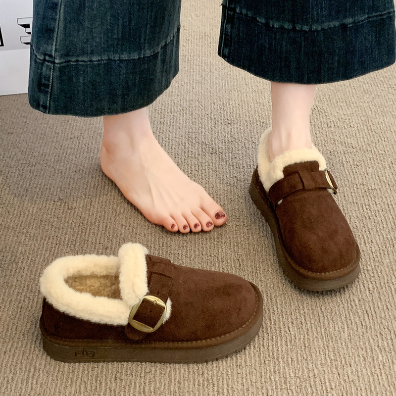 厚底加绒勃肯鞋女保暖毛毛鞋女2025新款冬季一脚蹬雪地靴豆豆棉鞋,女鞋,时尚雪地靴,淘宝优惠券,粉丝福利购,淘宝优惠卷