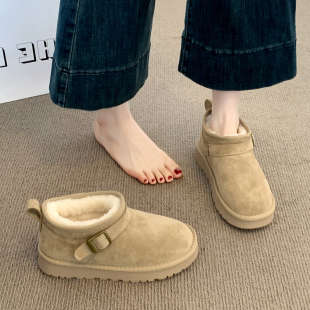 子 毛毛短靴东北大棉鞋 厚底加绒勃肯鞋 皮毛一体雪地靴女冬2025新款