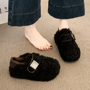 厚底豆豆勃肯鞋毛毛鞋女外穿2025新款秋冬季加绒雪地鞋勃肯棉鞋子