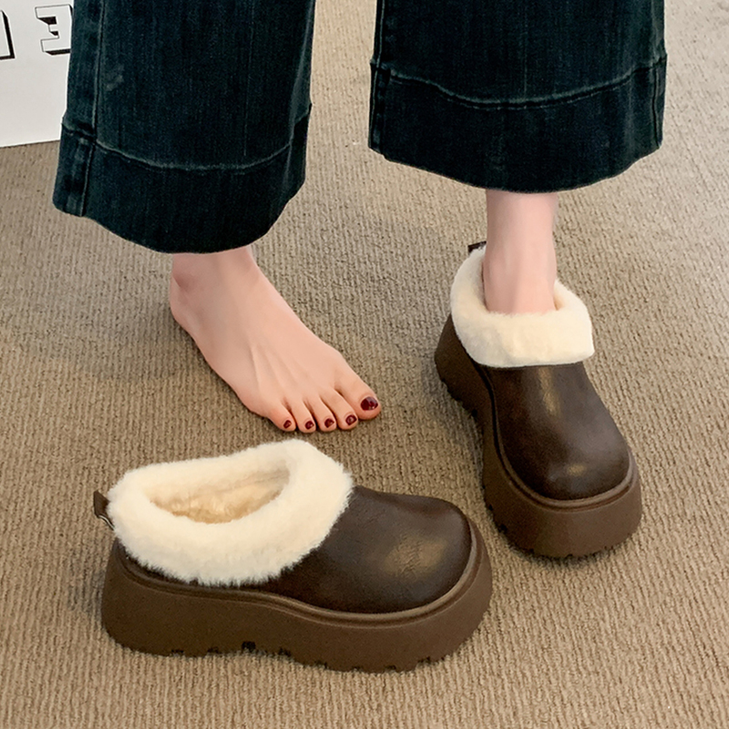 厚底增高加绒保暖勃肯雪地靴半拖棉拖鞋女冬外穿2025新款毛毛拖鞋