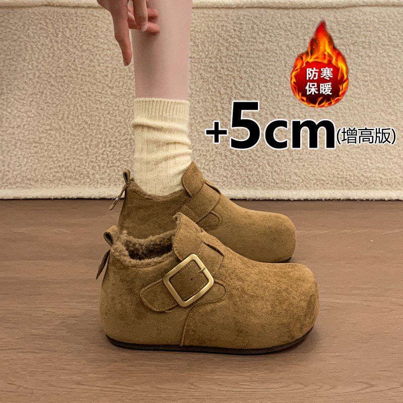厚底加绒全包勃肯鞋女2025冬季新款内增高毛绒复古保暖博肯棉鞋子