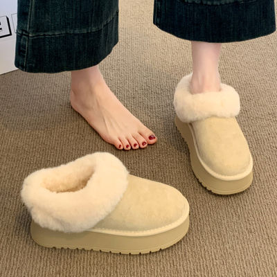 白色厚底皮毛一体雪地靴女2025冬季新款加绒加厚保暖东北大棉鞋子