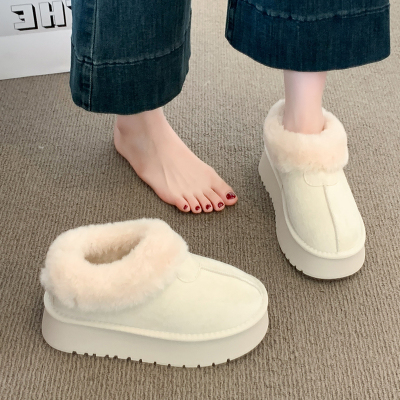 白色厚底增高皮毛一体雪地靴女加绒毛毛鞋2025冬季新款东北大棉鞋