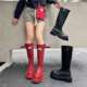厚底防滑高筒红色雨靴子2025户外露营雨鞋 不过膝旅游长筒靴骑士靴