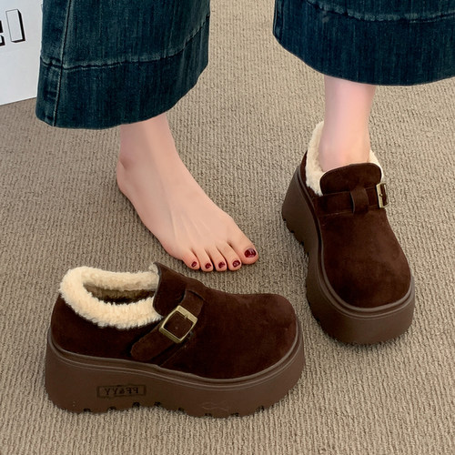 厚底增高加绒勃肯鞋女2025秋冬季新款乐福鞋博肯棉鞋子保暖雪地靴