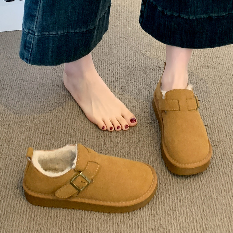 厚底加绒全包勃肯鞋女2025新款冬季一脚蹬雪地靴豆豆鞋乐福棉鞋子,女鞋,时尚雪地靴,淘宝优惠券,粉丝福利购,淘宝优惠卷