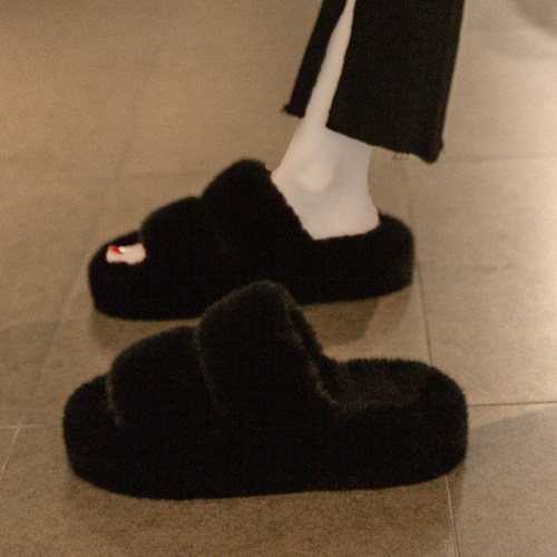 婉亦雅冬季加绒毛毛拖鞋时尚外穿