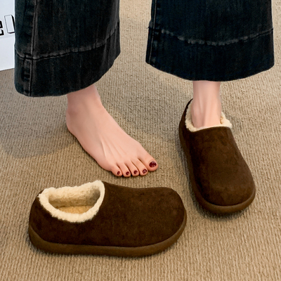 厚底加绒勃肯鞋雪地靴女2025年新款爆款冬季一脚蹬低帮保暖棉鞋子