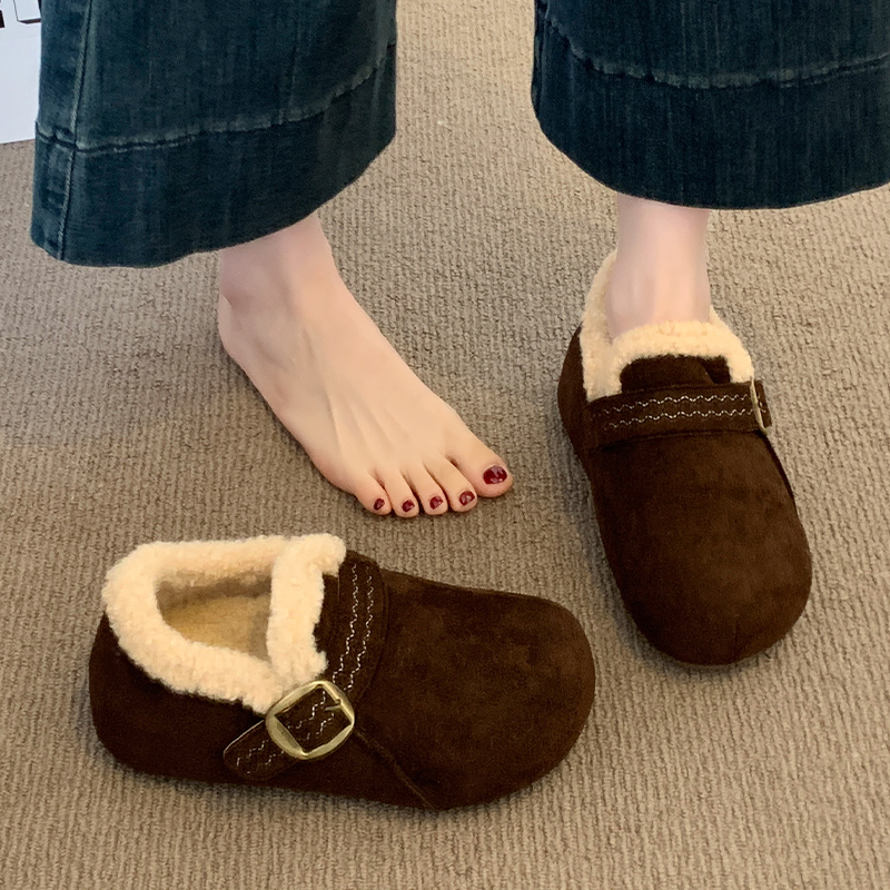 厚底内增高加绒保暖全包勃肯鞋女鞋2025新款冬季雪地靴一脚蹬棉鞋