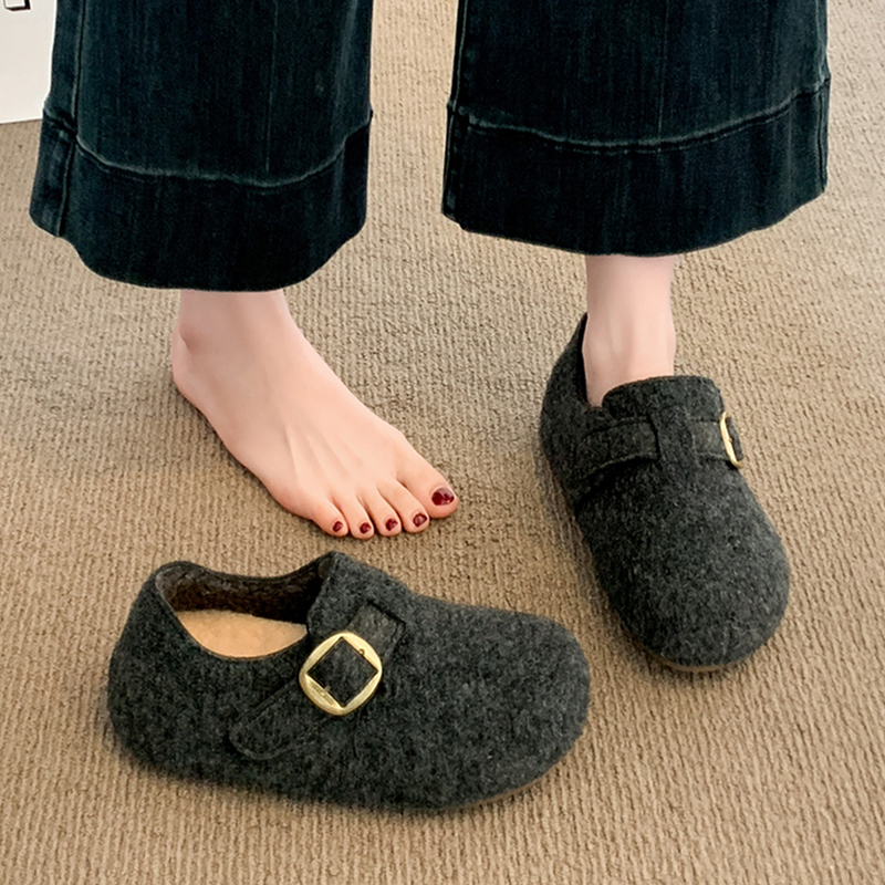 内增高厚底灰色加绒全包勃肯鞋毛毛棉鞋女2025新款冬季博肯雪地靴