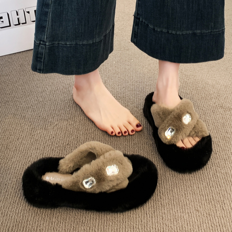 厚底增高加绒勃肯鞋毛毛拖鞋女外穿2025秋冬新款踩屎感孕妇棉拖鞋