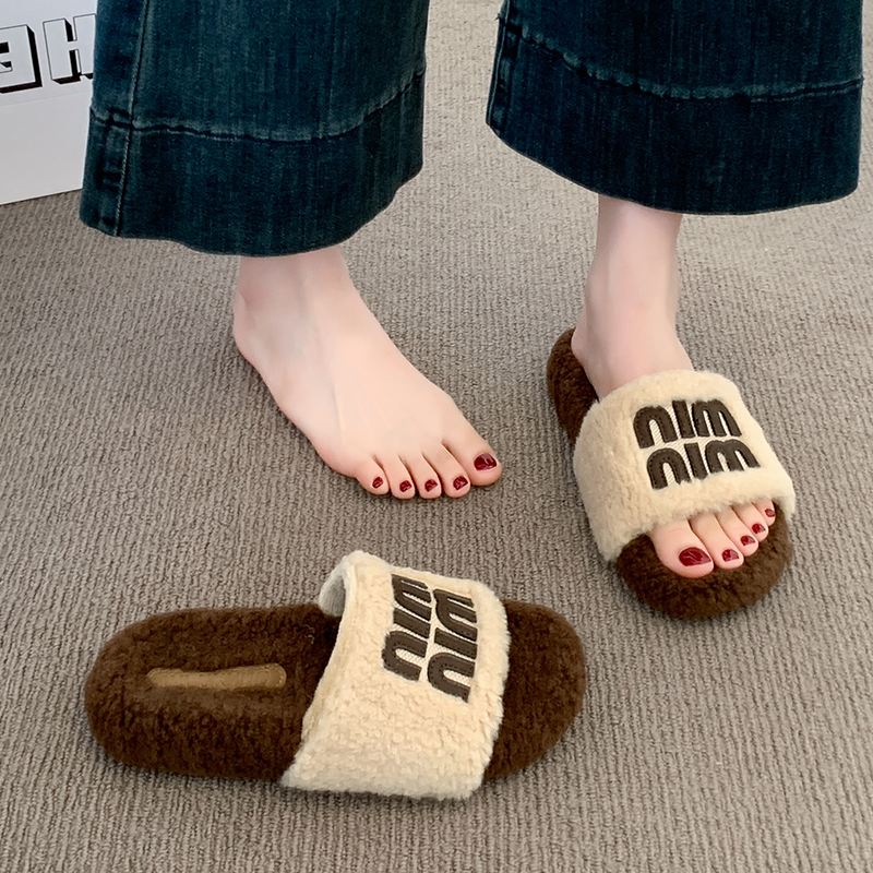巨好看法式厚底毛毛拖鞋女外穿2025新款秋冬居家高级感一字棉拖鞋
