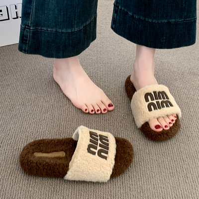 巨好看法式厚底毛毛拖鞋女外穿2025新款秋冬居家高级感一字棉拖鞋