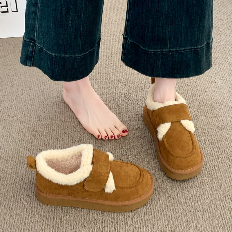 厚底加绒一脚蹬毛毛鞋女冬2025新款保暖勃肯鞋低帮乐福棉鞋雪地靴