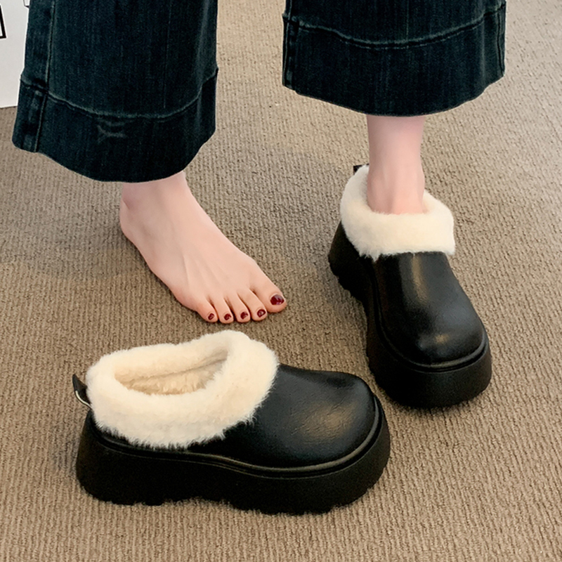 厚底增高加绒保暖一脚蹬雪地靴半拖毛毛棉拖鞋女外穿2025新款冬季
