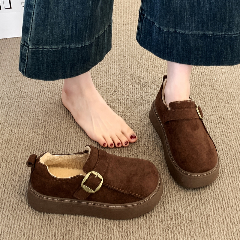 厚底内增高加绒保暖勃肯鞋女2025新款冬季乐福鞋毛毛鞋雪地靴棉鞋