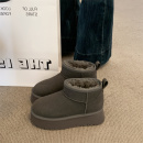 灰色松糕厚底皮毛一体雪地靴女冬2025新款防水增高棉鞋加绒面包鞋