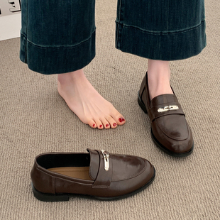 复古乐福鞋女款2026新款春季百搭英伦风小皮鞋配裙子平底黑色单鞋