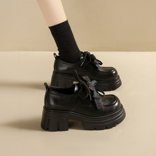 7cm增高厚底乐福鞋女款2026春季新款真皮蝴蝶结小皮鞋女高跟单鞋