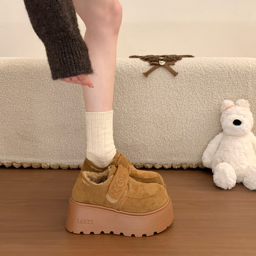 厚底加绒勃肯鞋女2025冬季新款增高百搭毛毛乐福鞋子保暖博肯棉鞋