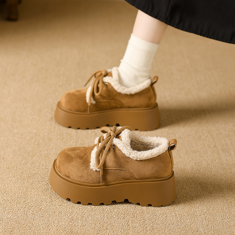 厚底增高勃肯雪地靴女2025冬季新款加绒一脚蹬乐福鞋保暖低帮棉鞋