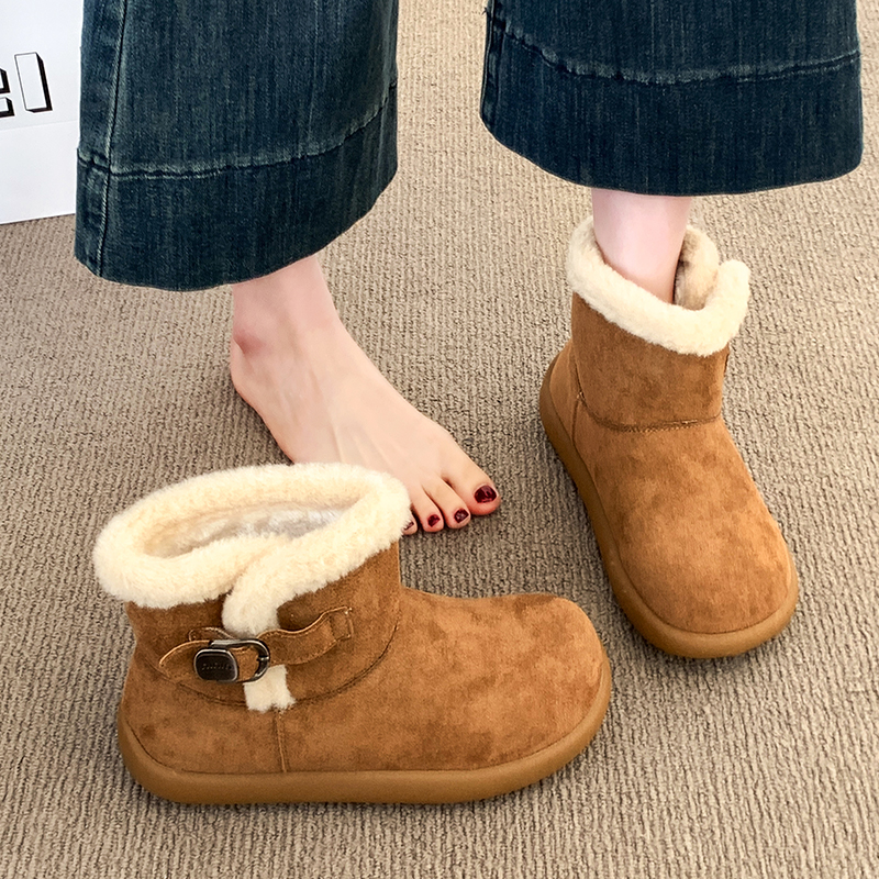 厚底皮毛一体加绒保暖东北雪地靴女2025新款冬季毛毛短靴勃肯棉靴