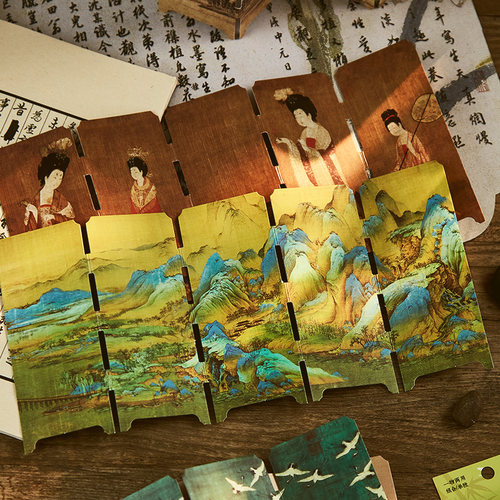 千里江山图迷你桌面屏风摆件古典中国风纸质书签高级感古风文创名画书房氛围感房间布置道具高颜值diy卡纸