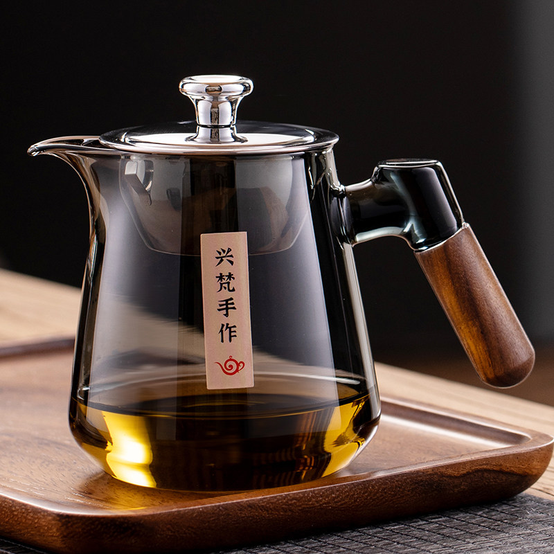 玻璃加厚高硼硅公道杯茶滤网一体图片