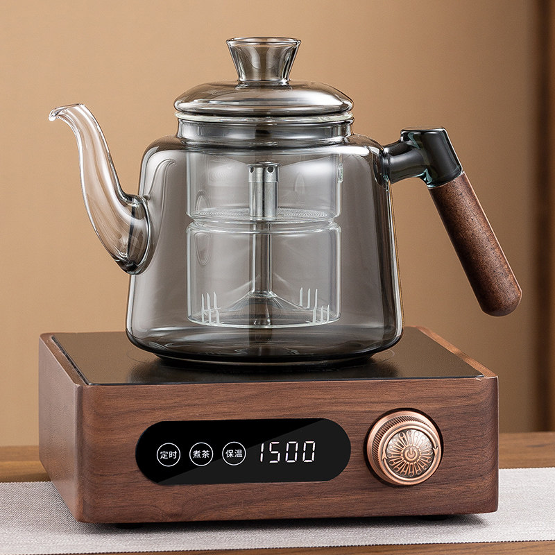 兴梵实木胡桃木电陶炉煮茶器全玻璃煮茶壶2023新款室内养生壶茶具