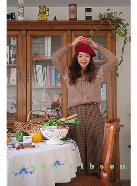 【冬季款特卖】ivana 70s风格复古文艺Tweed格纹百褶半裙