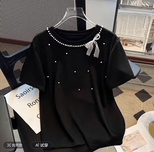 2026新款 重工钉珠蝴蝶结小众设计感宽松上衣贵气大方50335 短袖