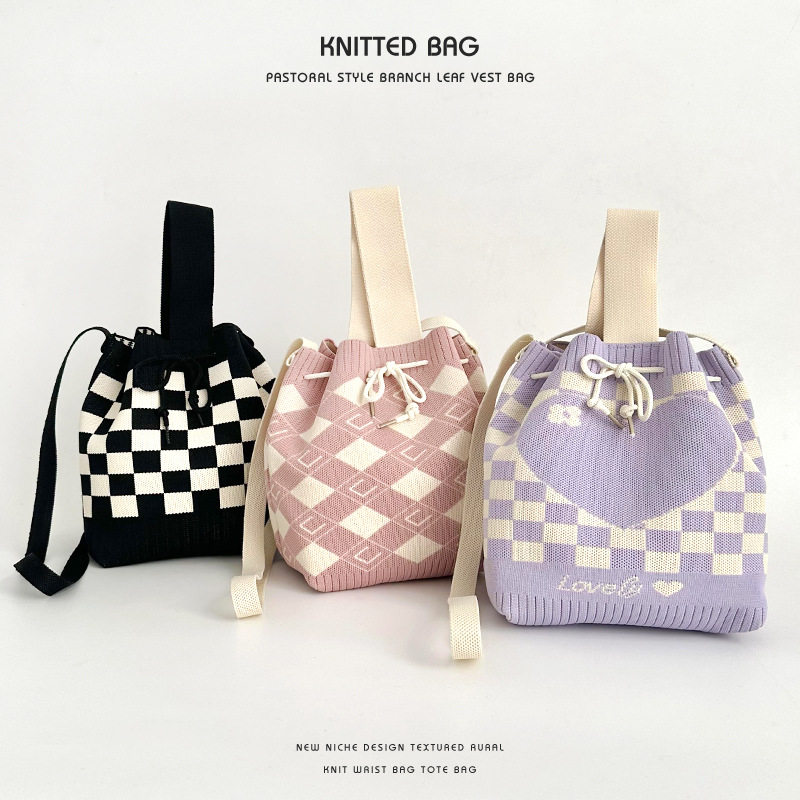 针织水桶包2025日韩新款跨境亚马逊抽绳束口手拎包单肩托特包,箱包皮具/热销女包/男包,水桶包,淘宝优惠券,粉丝福利购,淘宝优惠卷