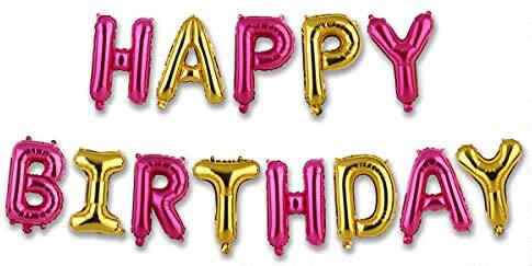 happy birthday balloon banner  16 inch mix rose pink and gol