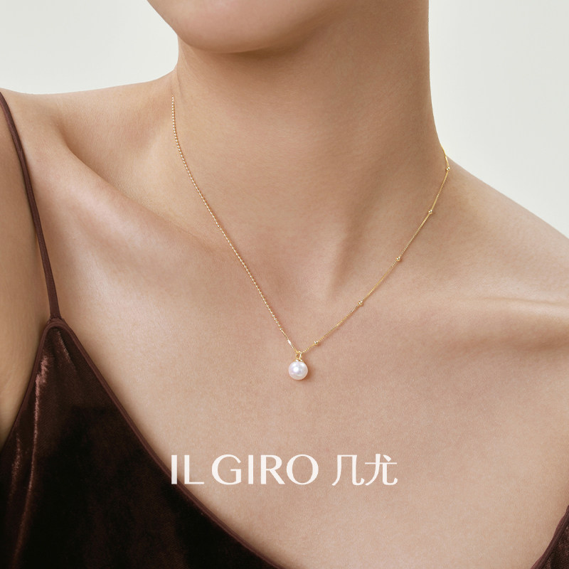 s925天然珍珠项链银镀金吊坠