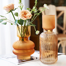 美式 轻奢北欧异形玻璃花瓶香槟色水养鲜花客厅餐桌样板间插花装 饰
