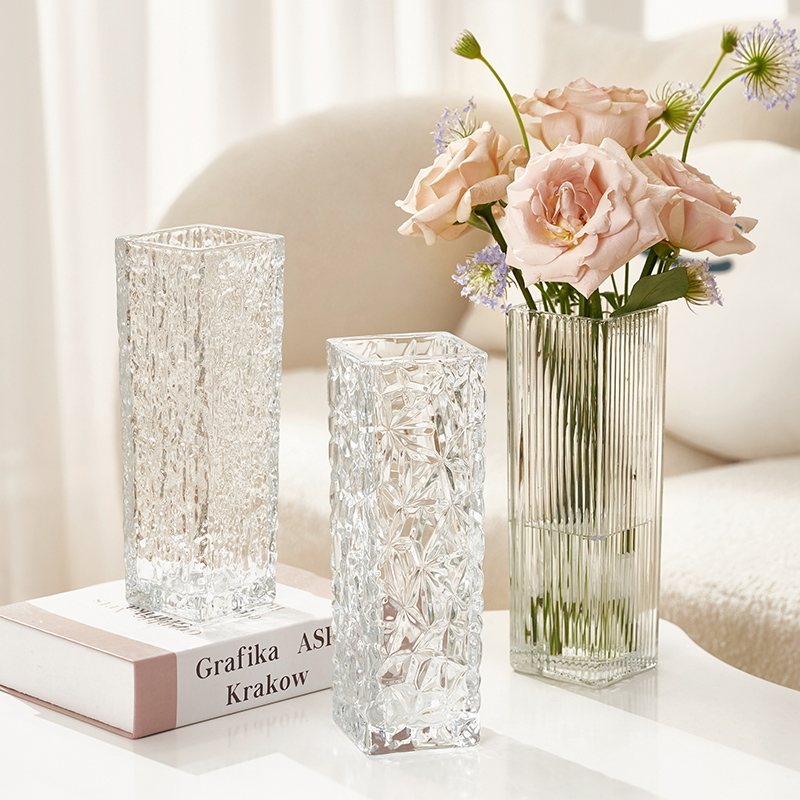 兰泽方口加厚简约玻璃透明花瓶