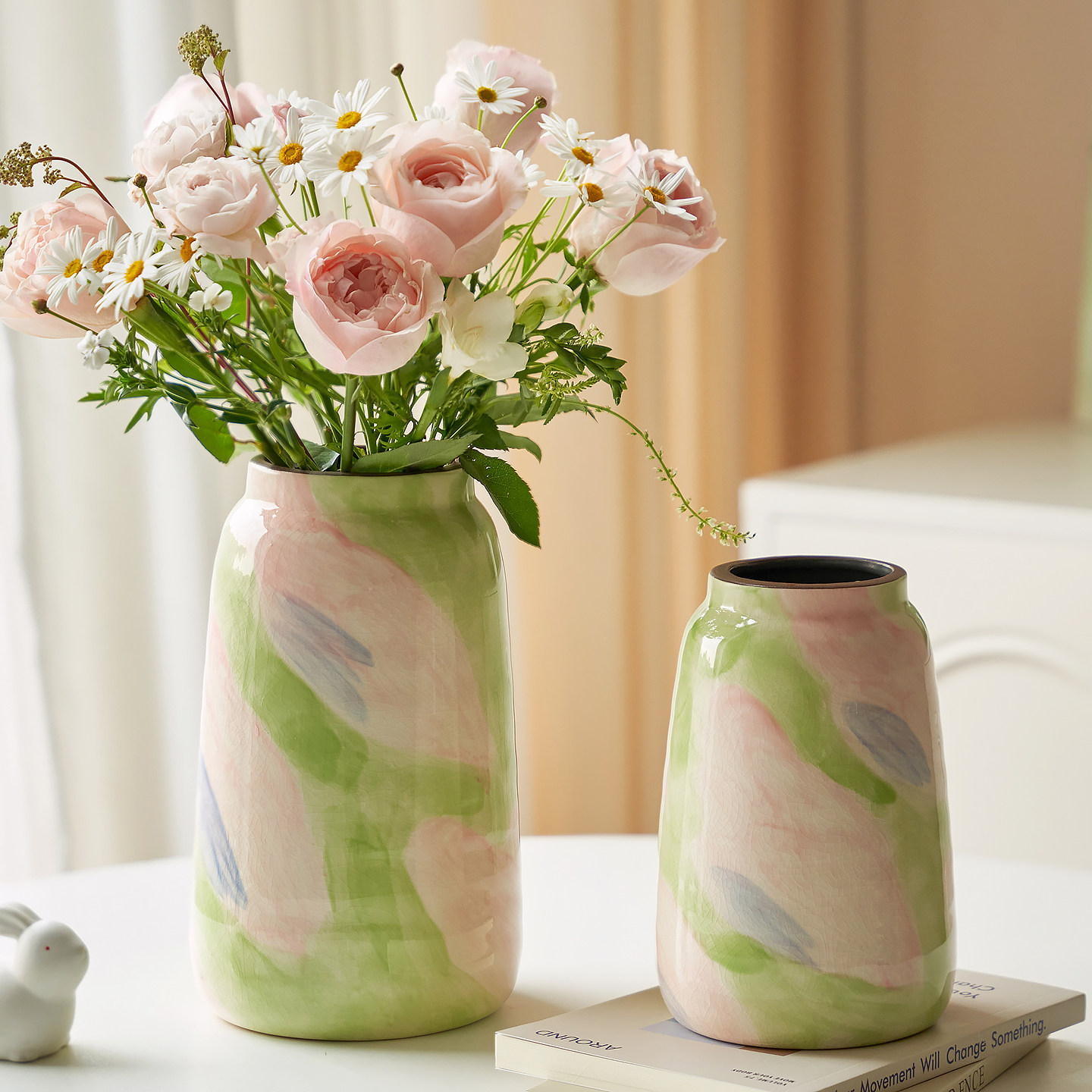 高级感陶瓷花瓶绿色渐变抽象艺术水培插花鲜花客厅玄关装饰品摆件,鲜花速递/花卉仿真/绿植园艺,花瓶,淘宝优惠券,粉丝福利购,淘宝优惠卷