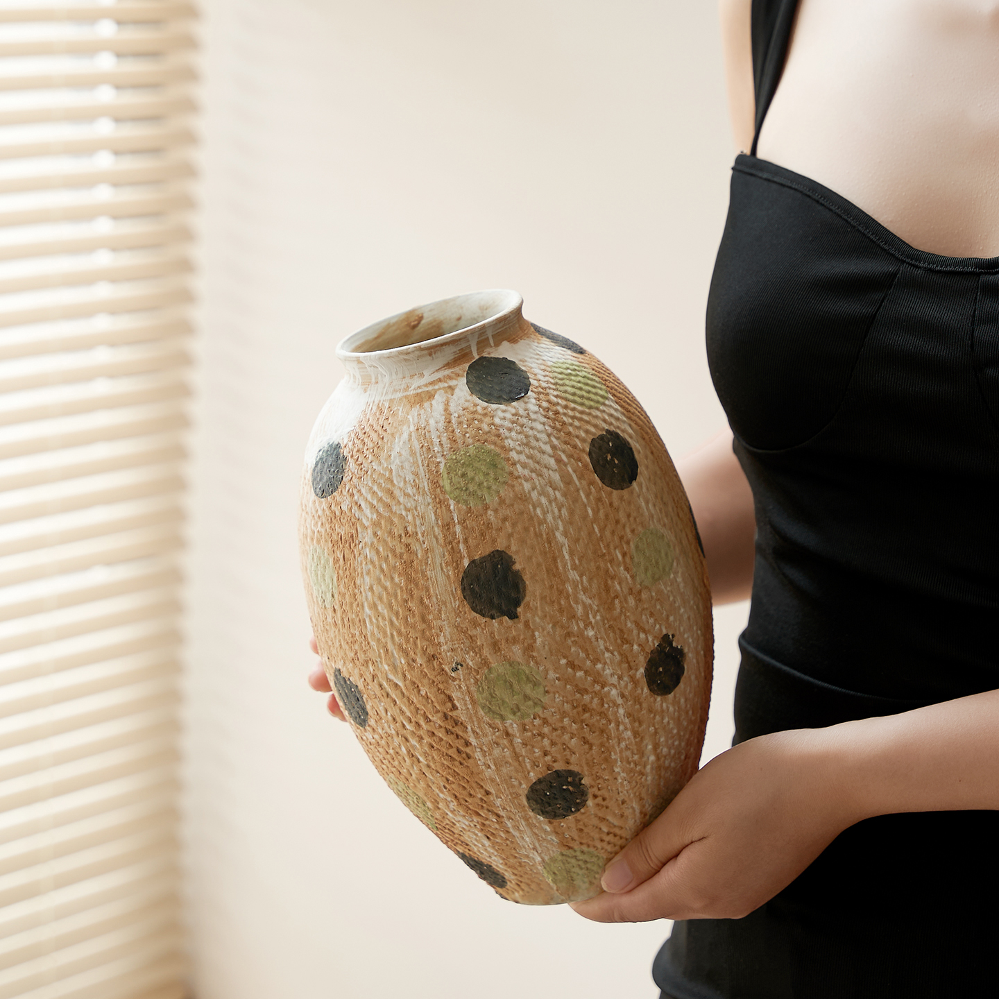 复古波点侘寂风花瓶中古花瓶摆件