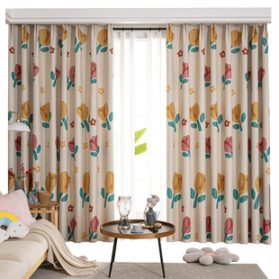 窗帘遮光2026新款遮阳帘卧室阳台儿童卡通田园印花家用挂钩式成品