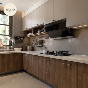 溪岸橱柜定制整体现代开放式 修定做 U型厨房实木厨柜设计装 一体式