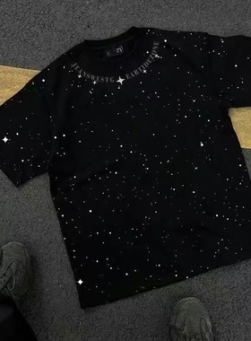 清仓捡漏~外贸尾货余货100%纯棉美式满天星短袖T恤男夏季新款宽松