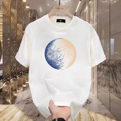清仓捡漏~外贸尾货余货100%纯棉潮牌短袖T恤男月亮印花宽松夏季