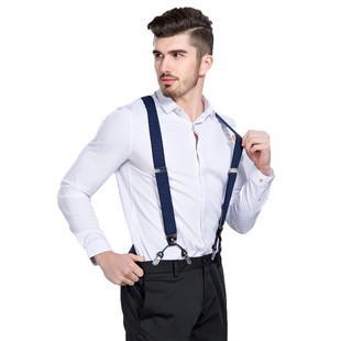 男士 背带西裤 吊带胖人中老年松紧防滑吊裤 带扣弹力肩带 背带夹男式