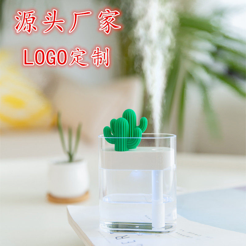 叁活跨境景319透明仙人掌迷你USB加湿器小夜灯办公室桌面创意礼品