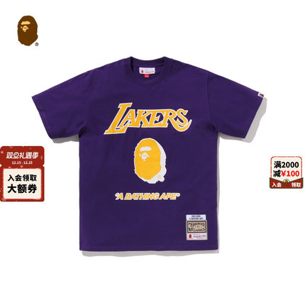 BAPEX M&N联名男装25年秋冬NBA洛杉矶湖人队图案短袖T恤914091P